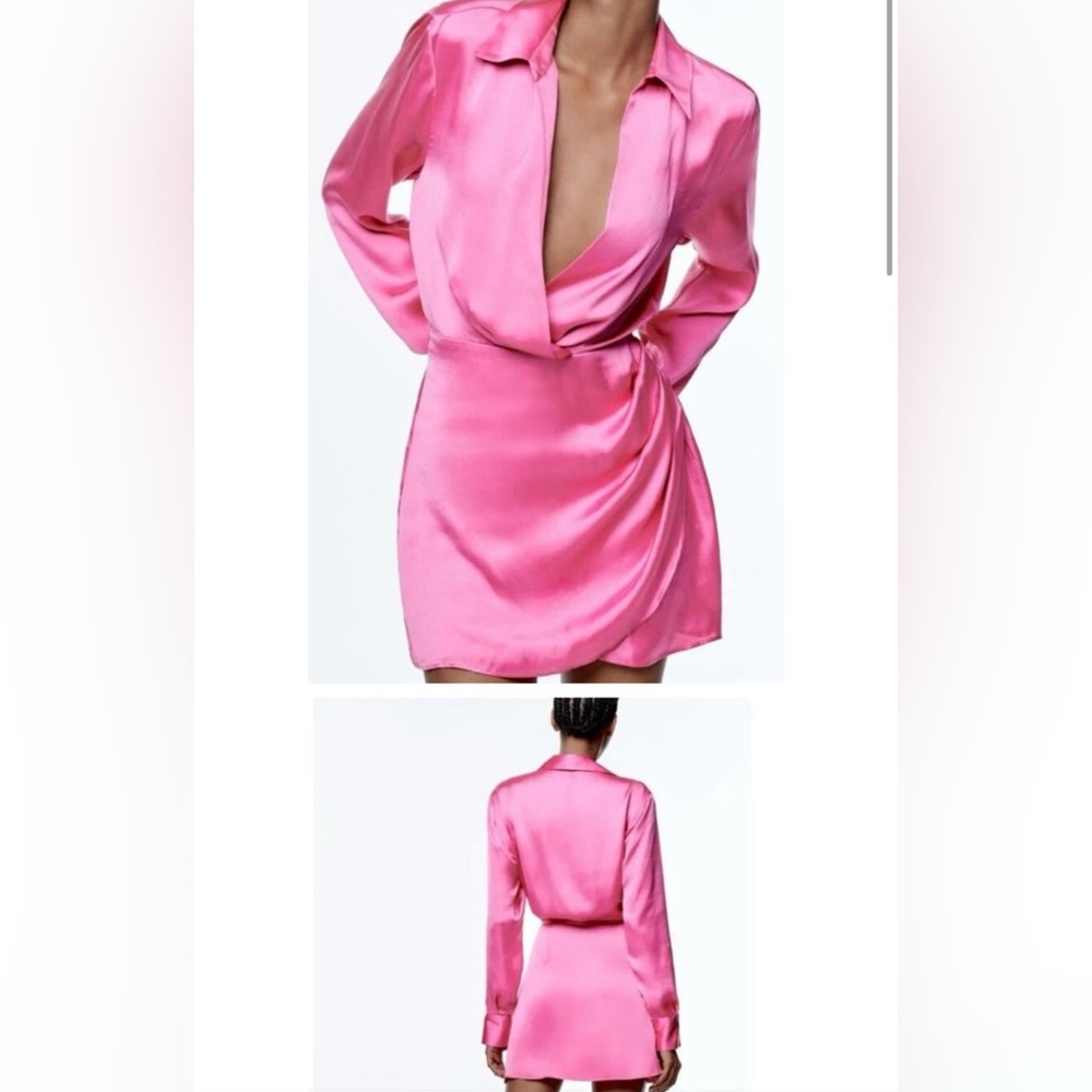 Zara satin mini dress, worn once. Bubble gum pink color!